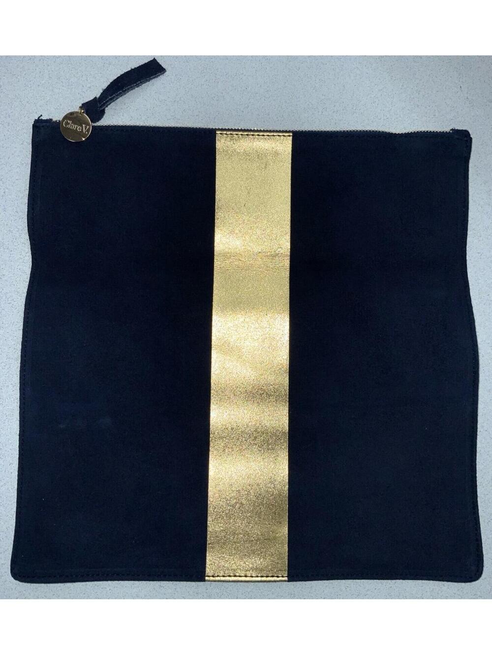 Clare V Navy Suede & gold leather foldover clutch- very rare collab w Vogue new